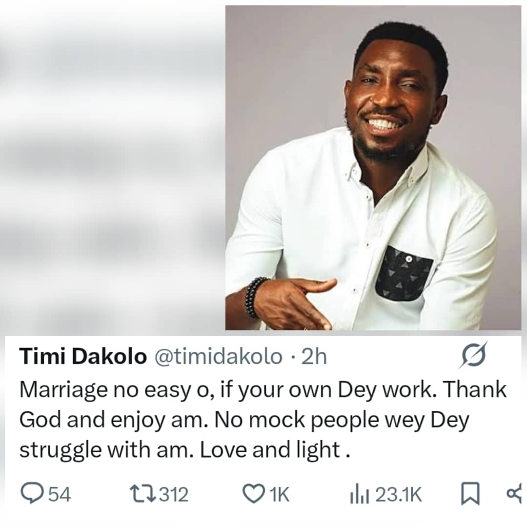 ?Marriage no easy o? ? Timi Dakolo shares message amid Frank Edoho marriage drama
